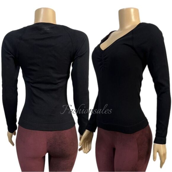 Victorias Secret Pink Active Seamless Ruched V neck long sleeve Pullover tee M - Picture 5 of 5